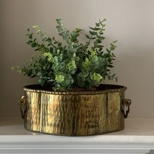11.5” Large‎ Vintage Brass gold hammered Planter with Ornate Handles home decor